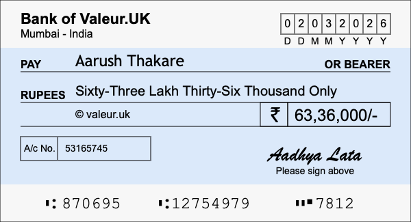 How to write a cheque for 63.36 lakh rupees