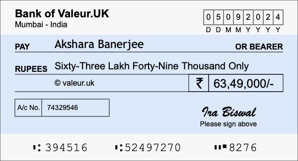 How to write a cheque for 63.49 lakh rupees
