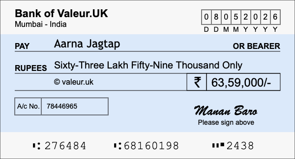 How to write a cheque for 63.59 lakh rupees