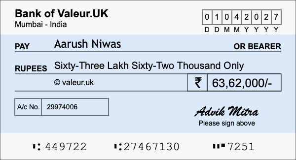 How to write a cheque for 63.62 lakh rupees