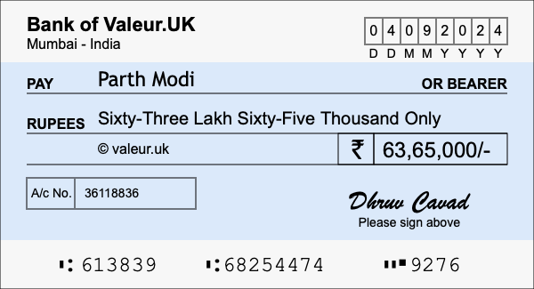 How to write a cheque for 63.65 lakh rupees