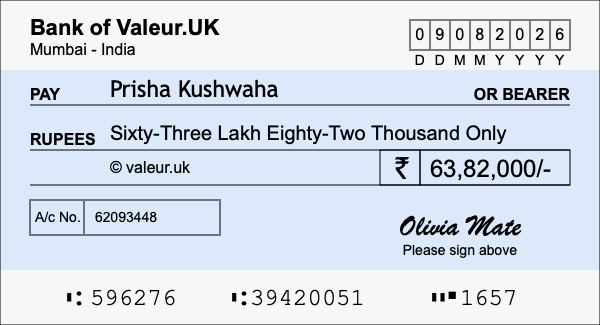 How to write a cheque for 63.82 lakh rupees