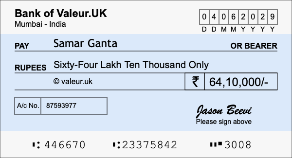 How to write a cheque for 64.1 lakh rupees How to write a cheque for 64.1 lakh rupees