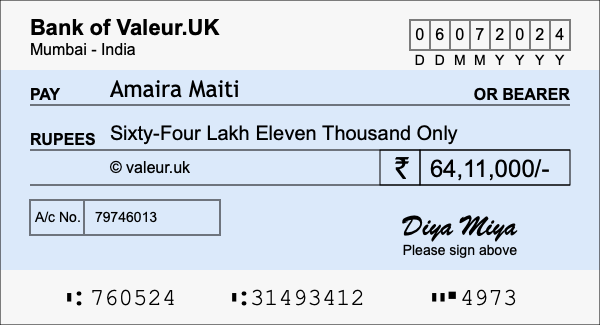 How to write a cheque for 64.11 lakh rupees How to write a cheque for 64.11 lakh rupees