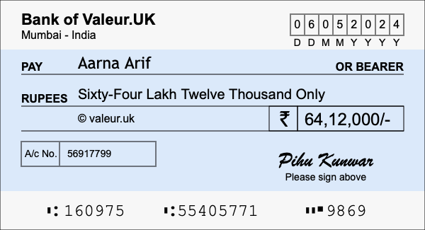 How to write a cheque for 64.12 lakh rupees How to write a cheque for 64.12 lakh rupees
