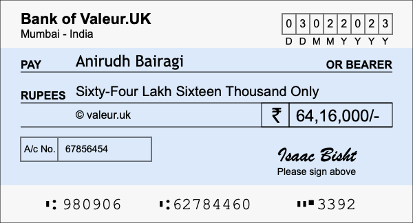 How to write a cheque for 64.16 lakh rupees How to write a cheque for 64.16 lakh rupees