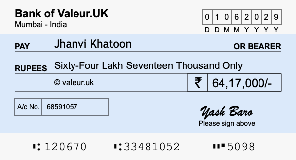 How to write a cheque for 64.17 lakh rupees How to write a cheque for 64.17 lakh rupees