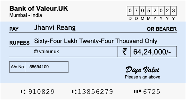 How to write a cheque for 64.24 lakh rupees How to write a cheque for 64.24 lakh rupees