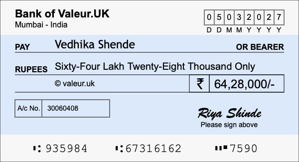 How to write a cheque for 64.28 lakh rupees How to write a cheque for 64.28 lakh rupees