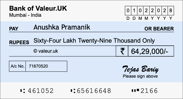 How to write a cheque for 64.29 lakh rupees How to write a cheque for 64.29 lakh rupees