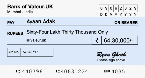How to write a cheque for 64.3 lakh rupees How to write a cheque for 64.3 lakh rupees