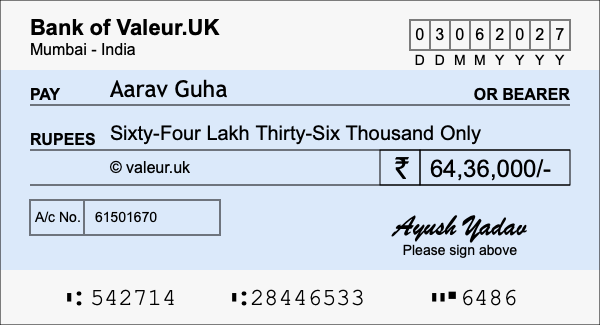 How to write a cheque for 64.36 lakh rupees How to write a cheque for 64.36 lakh rupees