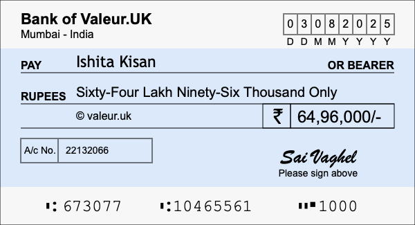 How to write a cheque for 64.96 lakh rupees How to write a cheque for 64.96 lakh rupees