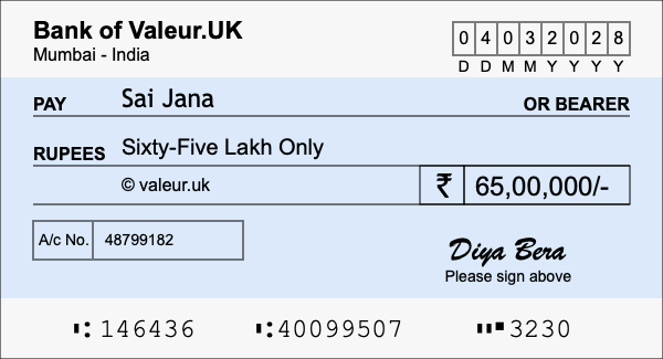 How to write a cheque for 65 lakh rupees How to write a cheque for 65 lakh rupees