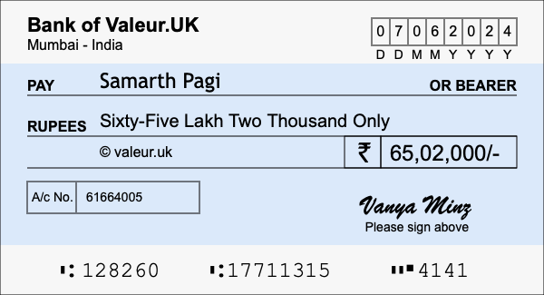 How to write a cheque for 65.02 lakh rupees How to write a cheque for 65.02 lakh rupees