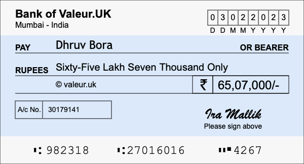 How to write a cheque for 65.07 lakh rupees How to write a cheque for 65.07 lakh rupees