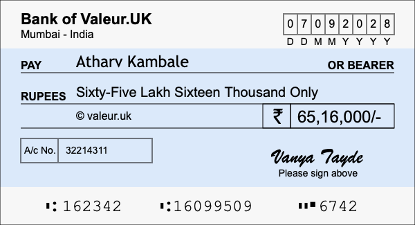 How to write a cheque for 65.16 lakh rupees How to write a cheque for 65.16 lakh rupees