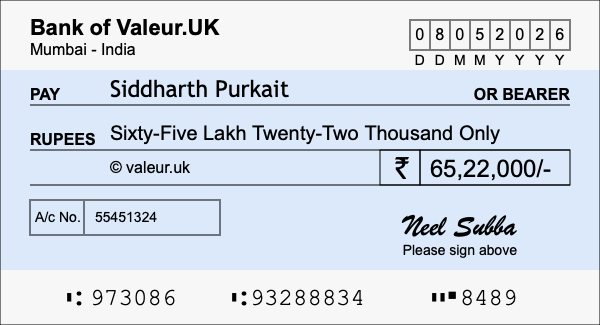 How to write a cheque for 65.22 lakh rupees