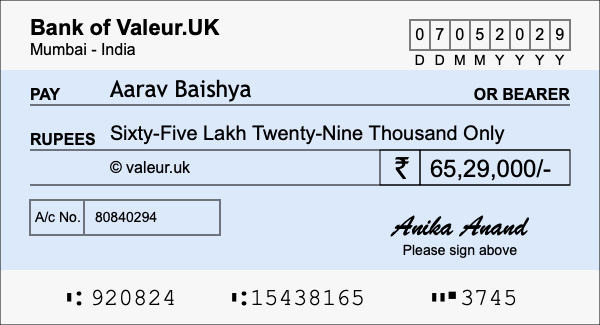 How to write a cheque for 65.29 lakh rupees How to write a cheque for 65.29 lakh rupees