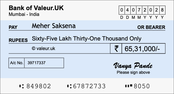 How to write a cheque for 65.31 lakh rupees How to write a cheque for 65.31 lakh rupees