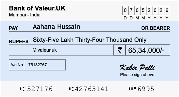 How to write a cheque for 65.34 lakh rupees How to write a cheque for 65.34 lakh rupees