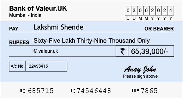 How to write a cheque for 65.39 lakh rupees How to write a cheque for 65.39 lakh rupees