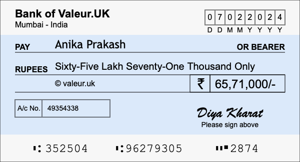 How to write a cheque for 65.71 lakh rupees How to write a cheque for 65.71 lakh rupees