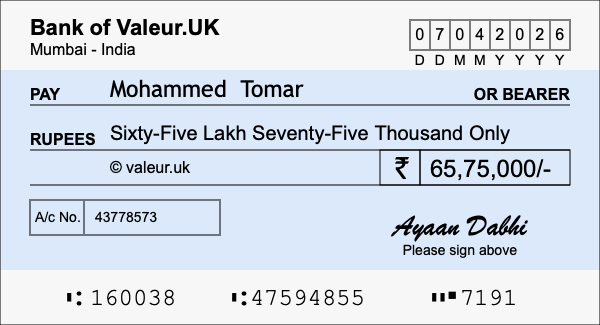 How to write a cheque for 65.75 lakh rupees How to write a cheque for 65.75 lakh rupees