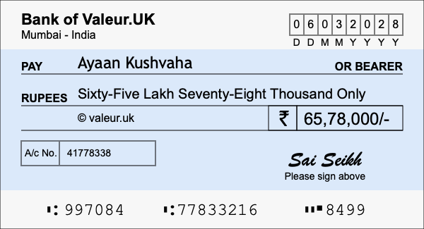 How to write a cheque for 65.78 lakh rupees How to write a cheque for 65.78 lakh rupees