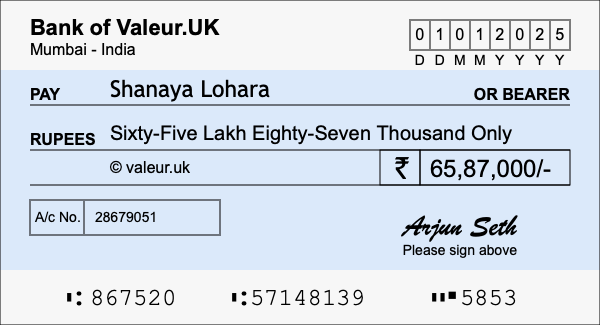 How to write a cheque for 65.87 lakh rupees How to write a cheque for 65.87 lakh rupees