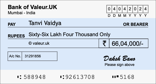 How to write a cheque for 66.04 lakh rupees How to write a cheque for 66.04 lakh rupees
