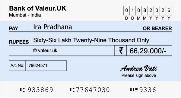 How to write a cheque for 66.29 lakh rupees