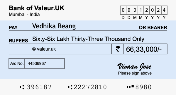 How to write a cheque for 66.33 lakh rupees