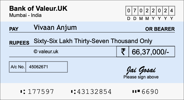 How to write a cheque for 66.37 lakh rupees