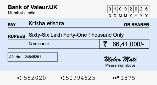 How to write a cheque for 66.41 lakh rupees