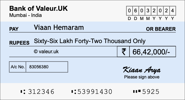 How to write a cheque for 66.42 lakh rupees