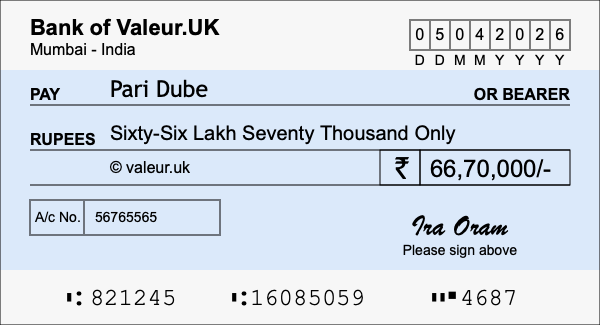 How to write a cheque for 66.7 lakh rupees How to write a cheque for 66.7 lakh rupees