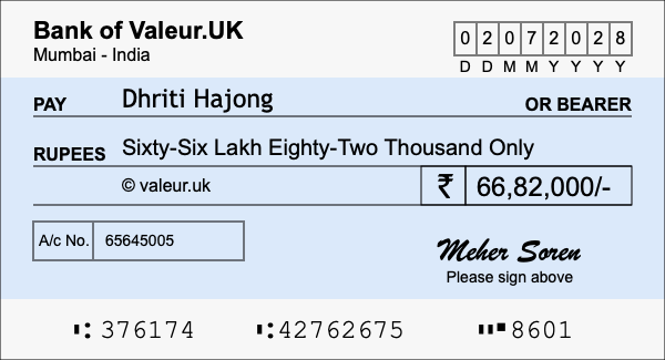 How to write a cheque for 66.82 lakh rupees How to write a cheque for 66.82 lakh rupees