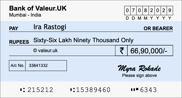 How to write a cheque for 66.9 lakh rupees How to write a cheque for 66.9 lakh rupees