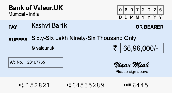 How to write a cheque for 66.96 lakh rupees