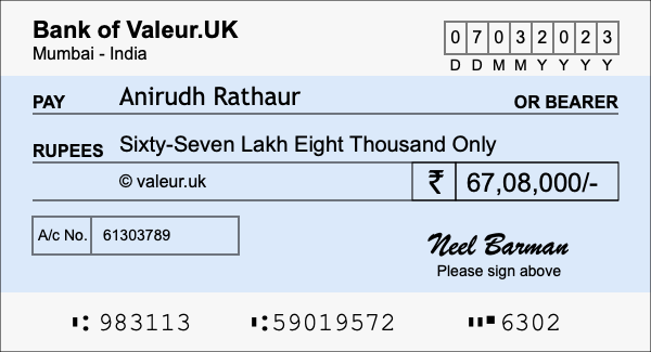 How to write a cheque for 67.08 lakh rupees How to write a cheque for 67.08 lakh rupees
