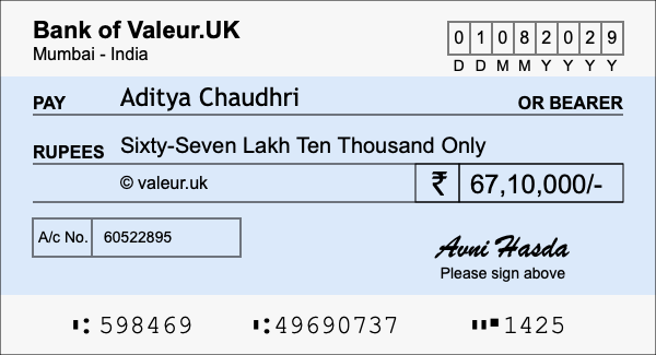 How to write a cheque for 67.1 lakh rupees How to write a cheque for 67.1 lakh rupees