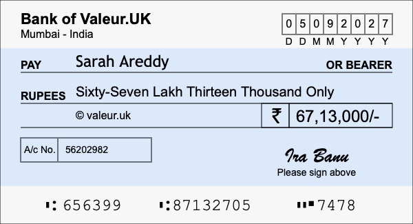How to write a cheque for 67.13 lakh rupees How to write a cheque for 67.13 lakh rupees