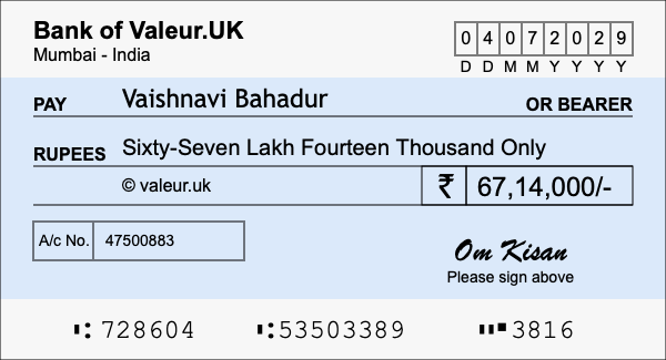 How to write a cheque for 67.14 lakh rupees How to write a cheque for 67.14 lakh rupees