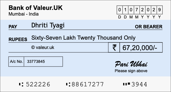 How to write a cheque for 67.2 lakh rupees How to write a cheque for 67.2 lakh rupees