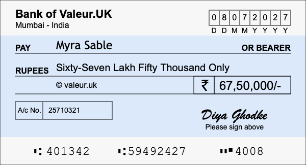 How to write a cheque for 67.5 lakh rupees How to write a cheque for 67.5 lakh rupees