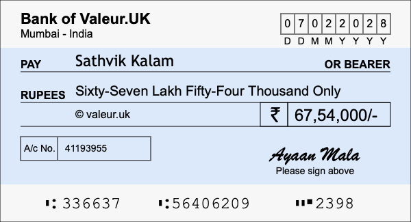 How to write a cheque for 67.54 lakh rupees How to write a cheque for 67.54 lakh rupees