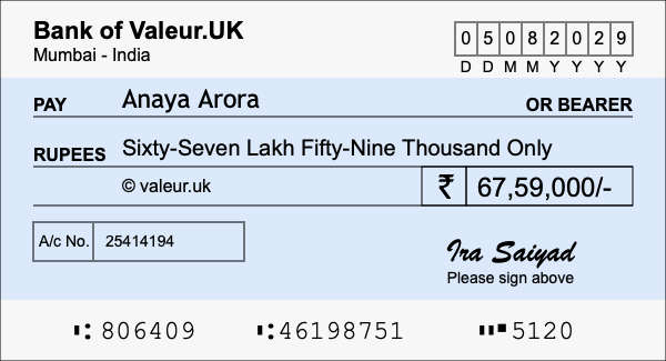 How to write a cheque for 67.59 lakh rupees How to write a cheque for 67.59 lakh rupees