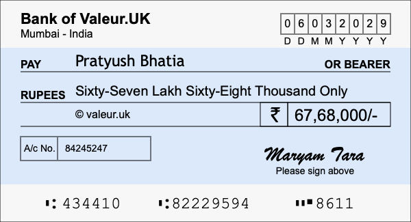 How to write a cheque for 67.68 lakh rupees