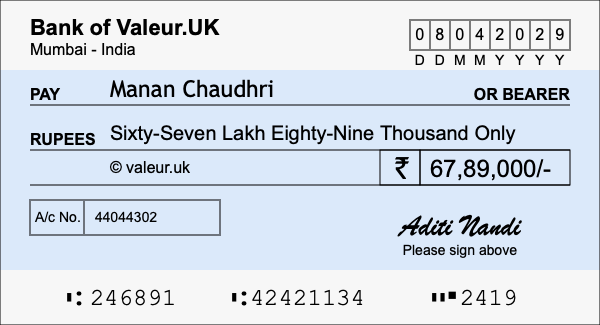 How to write a cheque for 67.89 lakh rupees How to write a cheque for 67.89 lakh rupees